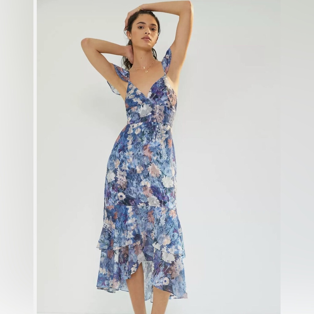Anthropologie Floral Blue Midi Dress